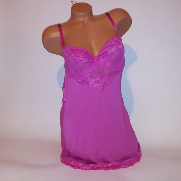 Victoria Secret Lingerie Chemise Slip Pink Lace Trim Solid Modal Underwire New W - Picture 4 of 16